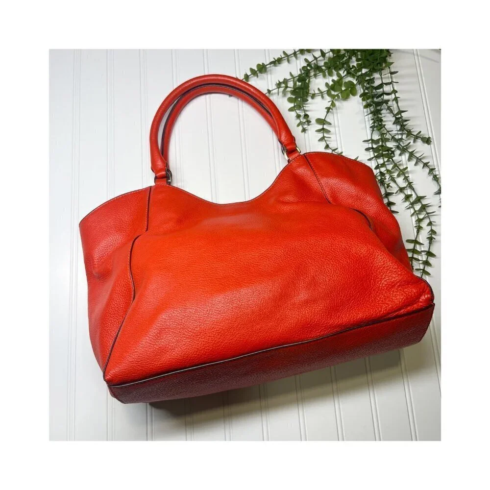 Tory Burch Red Pebble Leather Large Duel Handle Tote Bag